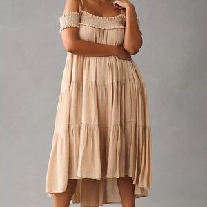 Antropology Sarah Hann Smocked Off-The-Shoulder Tiered‎ Dress